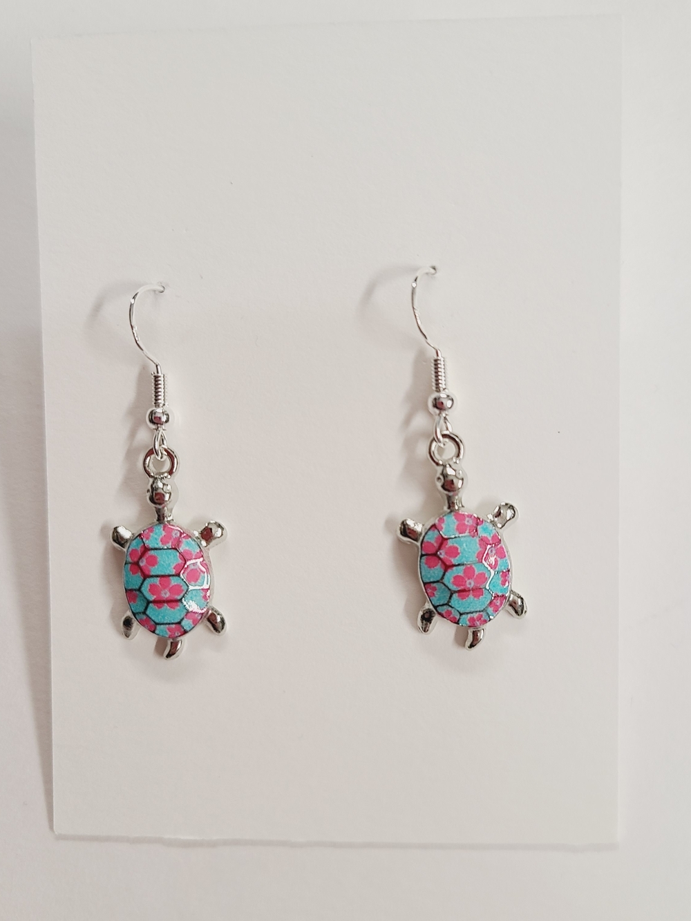 Blue Floral Turtle Earrings